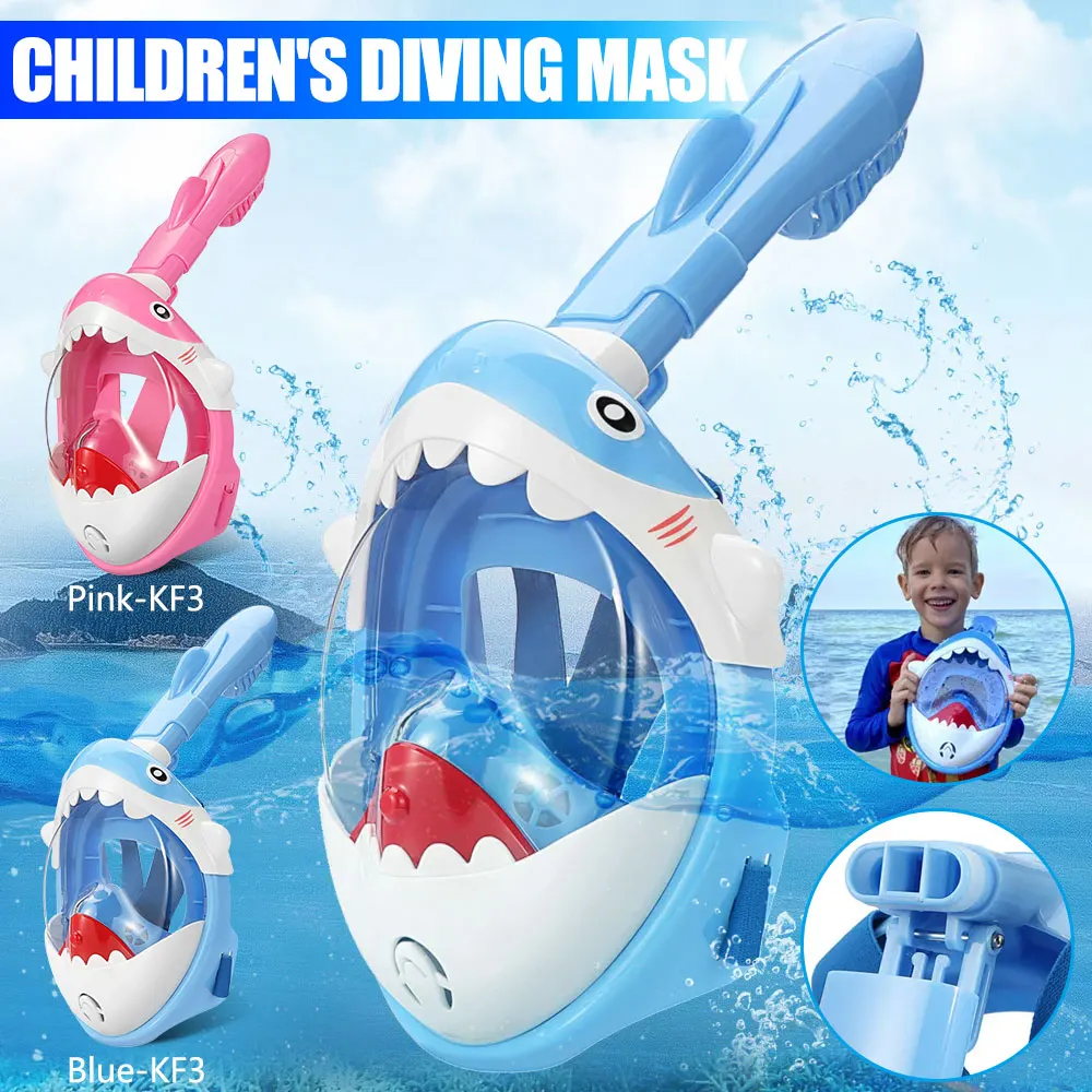 Full Face Snorkel Mask For Kid 180°Panoramic View Silicone+PC Dry Top Snorkeling Diving Swimming Goggles Kids Swimming Equipment