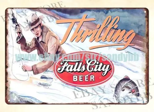 Falls City Brewing Beer Louisville fishing metal tin sign  collectible