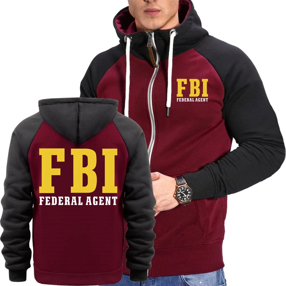 Hoodies masculinos moletom agente federal fbi à prova de vento quente jaqueta de lã outerwear moda rua juventude casacos de malha com capuz
