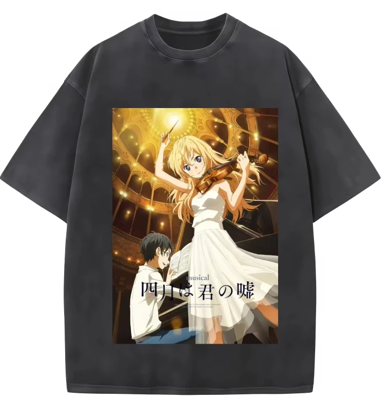 Your Lie in April Graphic T Shirt Vintage Washed Print Cotton Short Sleeve Men Women Japanese Romance Anime Streetwear Tee
