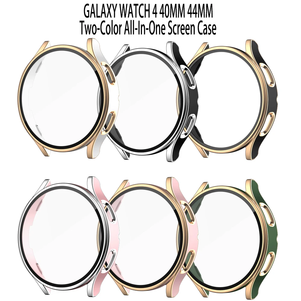 Funda Galaxy Watch4 para Samsung Galaxy Watch 4 44mm 40mm cristal templado + cubierta de PC bicolor toda la cobertura Protector parachoques