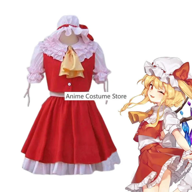 Touhou Project Flandre planchers let Cosplay Costume pour femme, jeu d'anime, perruque, jupe de princesse rouge, Lolita, Sexy, Kawaii, fête d'anniversaire, trempé