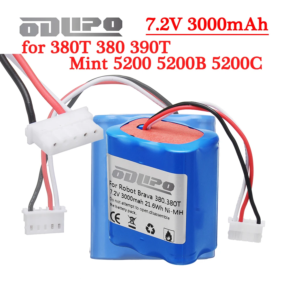 Battery For iRobot Braava 380 380T Mint 5200 5200B 5200C vacuum cleaner sweeping robot, 7.2V 3000mah rechargerable NIMH Battery