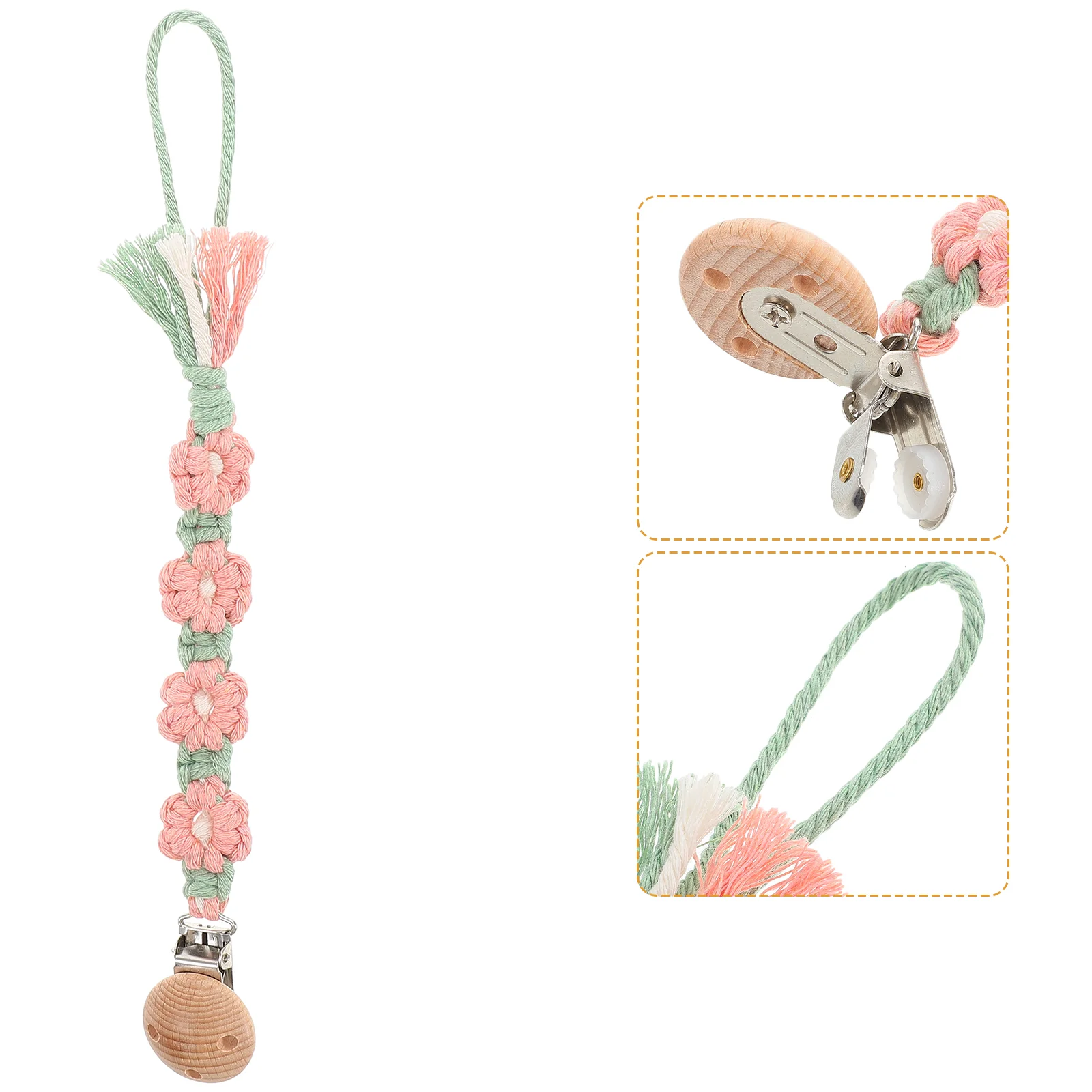 Pacifier Chain Baby Clip Newborn Stuff Boho Girl Pacifiers Clips Braided Stroller Wooden Leash