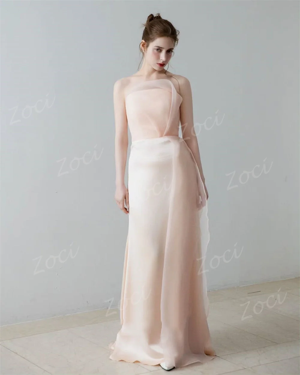 Zoci moderno laranja sem alças vestidos de baile coreia fotos de casamento vestido de organza sereia vestido de noite vestido de casamento personalizado