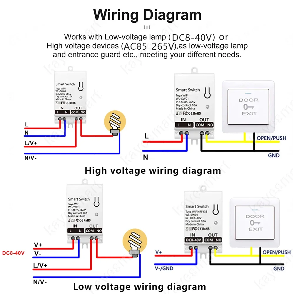 Tuya WiFi Smart Switch Module DC 8-40 V/AC 85-265 V Droog Contact Universele Breaker relais Home Controller Ondersteunt Alexa Google Thuis