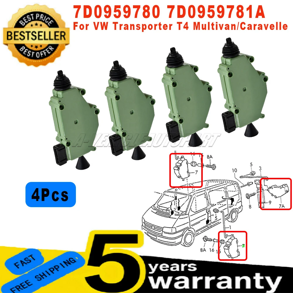 7D0959781A New For VW Transporter T4 Multivan/Caravelle 1/2/4Pcs Central Locking Motor Actuators 4Pins 7D0959780 Car Accessories