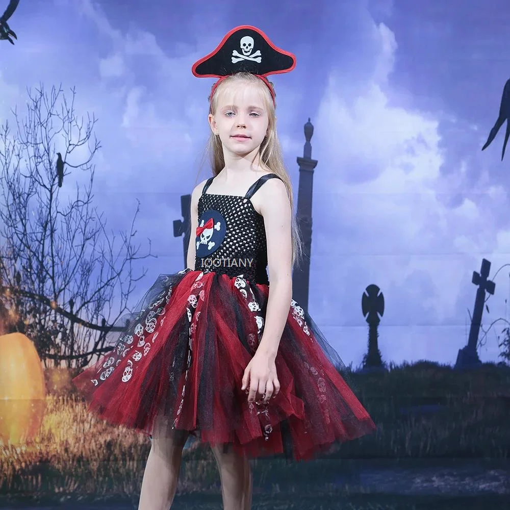 

Pirate Tutu Dress For Girls Halloween Pirate Masquerade Set Send Headdress Girl Fancy Dress Skulls Performance Outfit