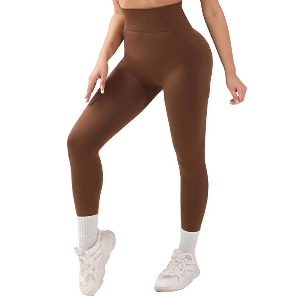 Pantaloni da yoga senza cuciture in tinta unita da palestra delle nuove donne Pantaloni da yoga per esercizi all'aperto a vita alta attillati per il sollevamento dell'anca