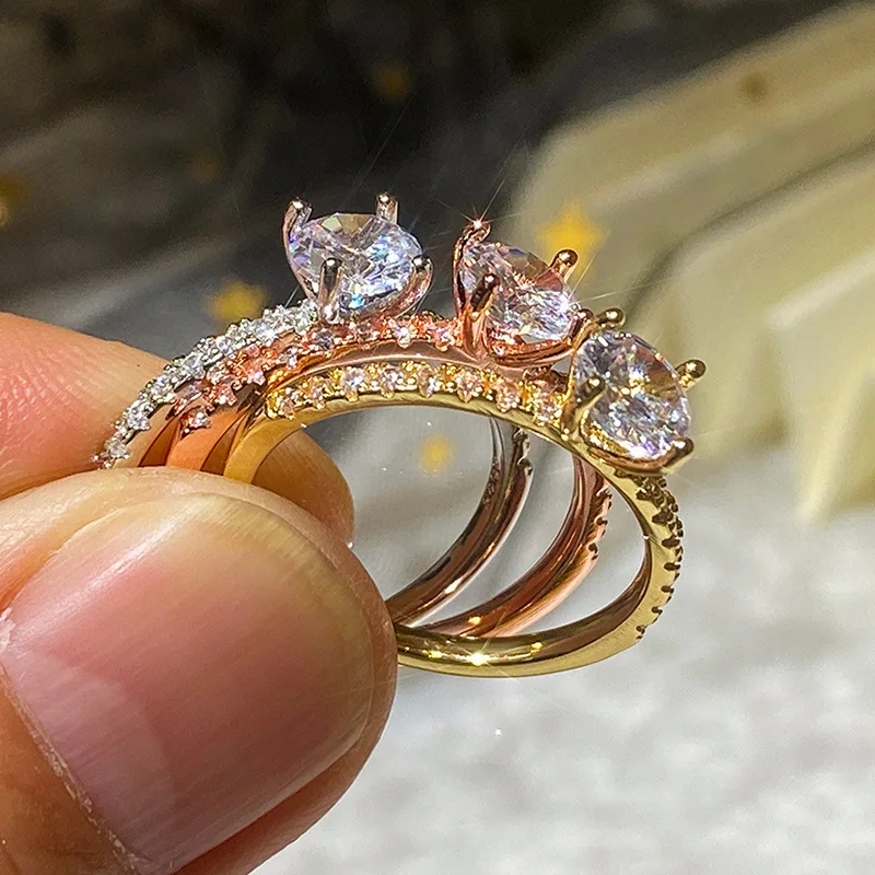 925 Sterling Silver Ring for Women Wedding Engagement New Year Gift Shiny Cubic Zircon Inlay Paved Sz 5-11 Options