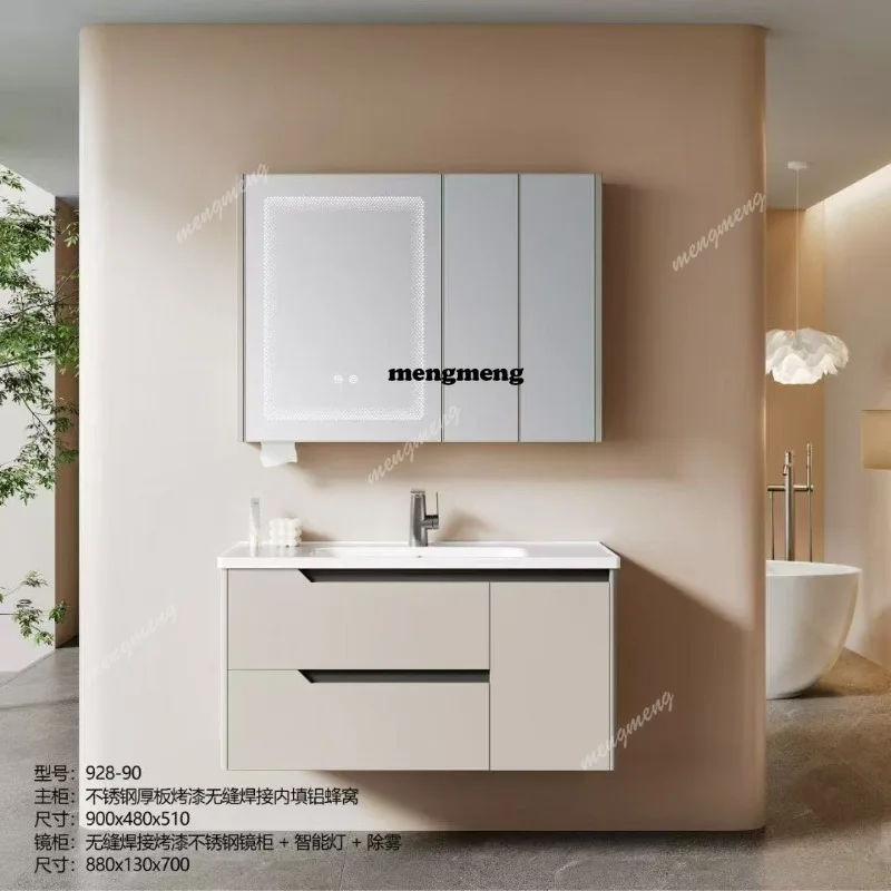 All stainless steel thick plate bathroom cabinet seamless welding process washbasin waterproof and mildew-proof bathroom cabinet