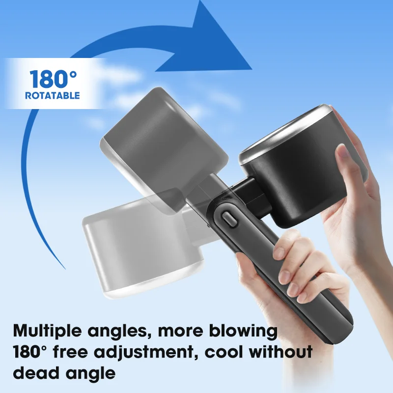 Mini ventilador portátil dobrável para pendurar no pescoço, display LED recarregável de 5 velocidades, ventilador portátil 3 em 1 para viagens e praia