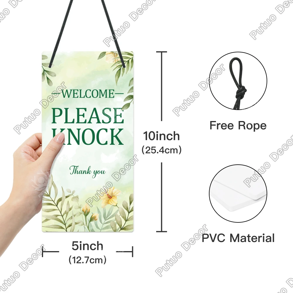 Putuo Decor 1pc PVC Double-sided signage, Welcome, please knock, do not disturb, thank you, studio, meeting room, plaque gift