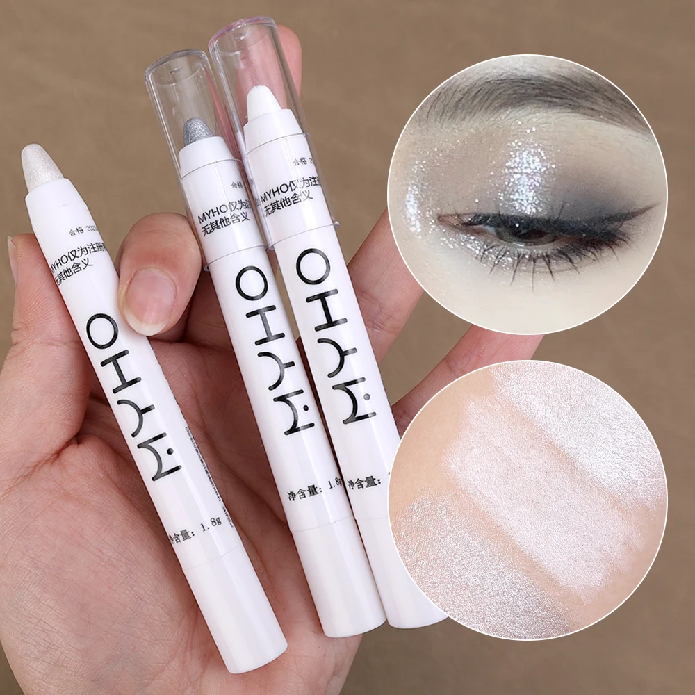 Lápiz resaltador de sombra de ojos blanco brillante impermeable, brillo de larga duración, gusano de seda perlado, maquillaje de ojos coreano plateado