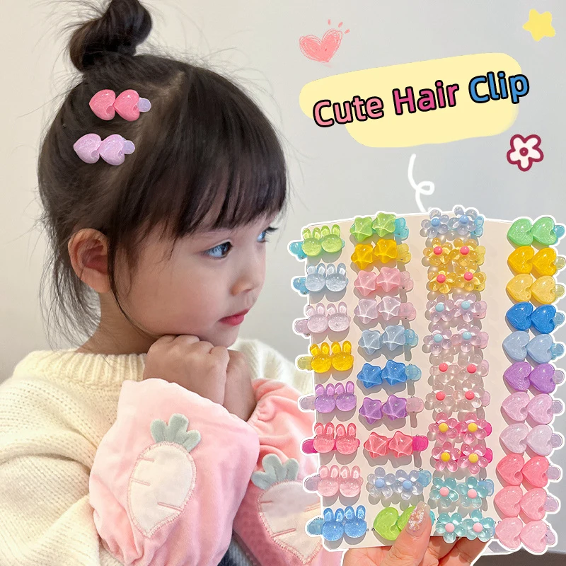 12/16pPCS/Set Fashionable Hair Clips For Baby Girl Women Summer Sweet Cute Side Barrettes Shining Star Heart-shaped Duckbill Cli