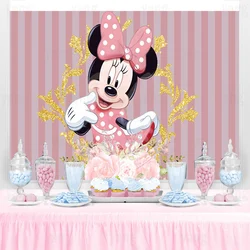 Disney Gold Pink Glitter Minnie Mouse Backdrop Party Supplies Flower Photography Backdrop Birthday Background Girls Decoration