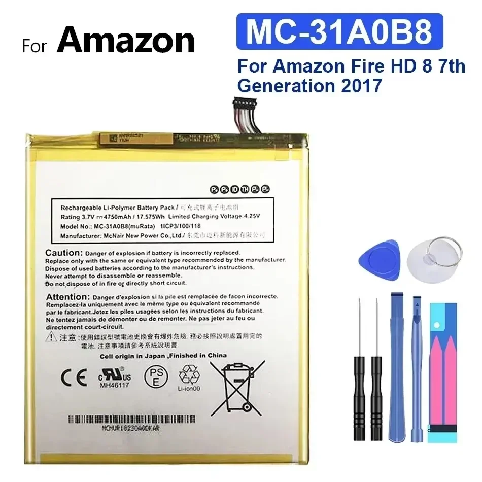 Replacement Battery MC-31A0B8 For Amazon Fire HD 8 7th Generation 2017 Release SX034QT 4750mAh