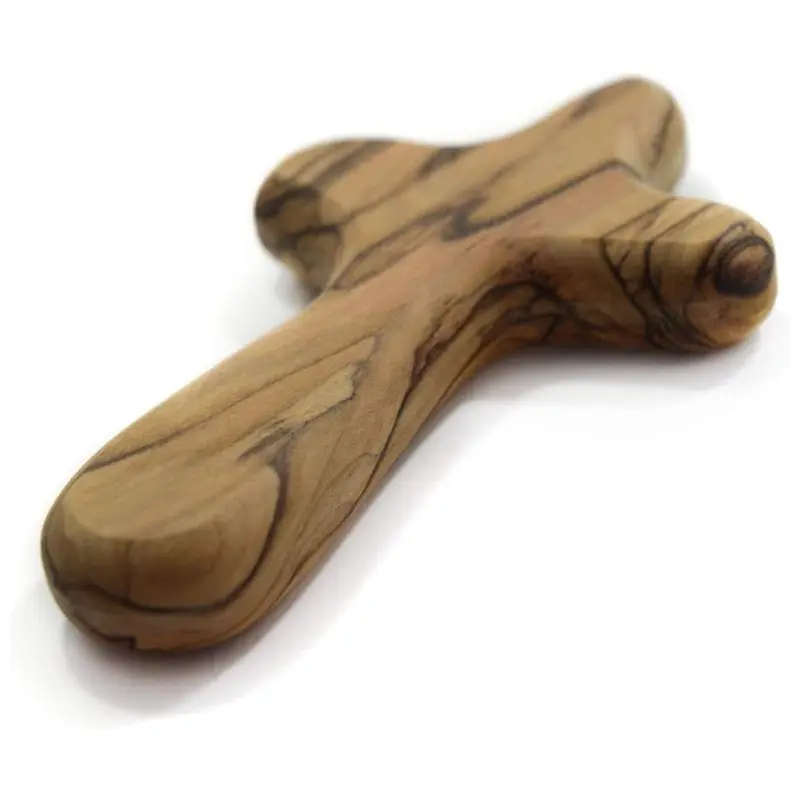 J1UL1N 4Inch Hand Held Olive Wood Clinging Cross Fine Prayer Comfort Holding Wooden Cross - Hand Held Palm Size