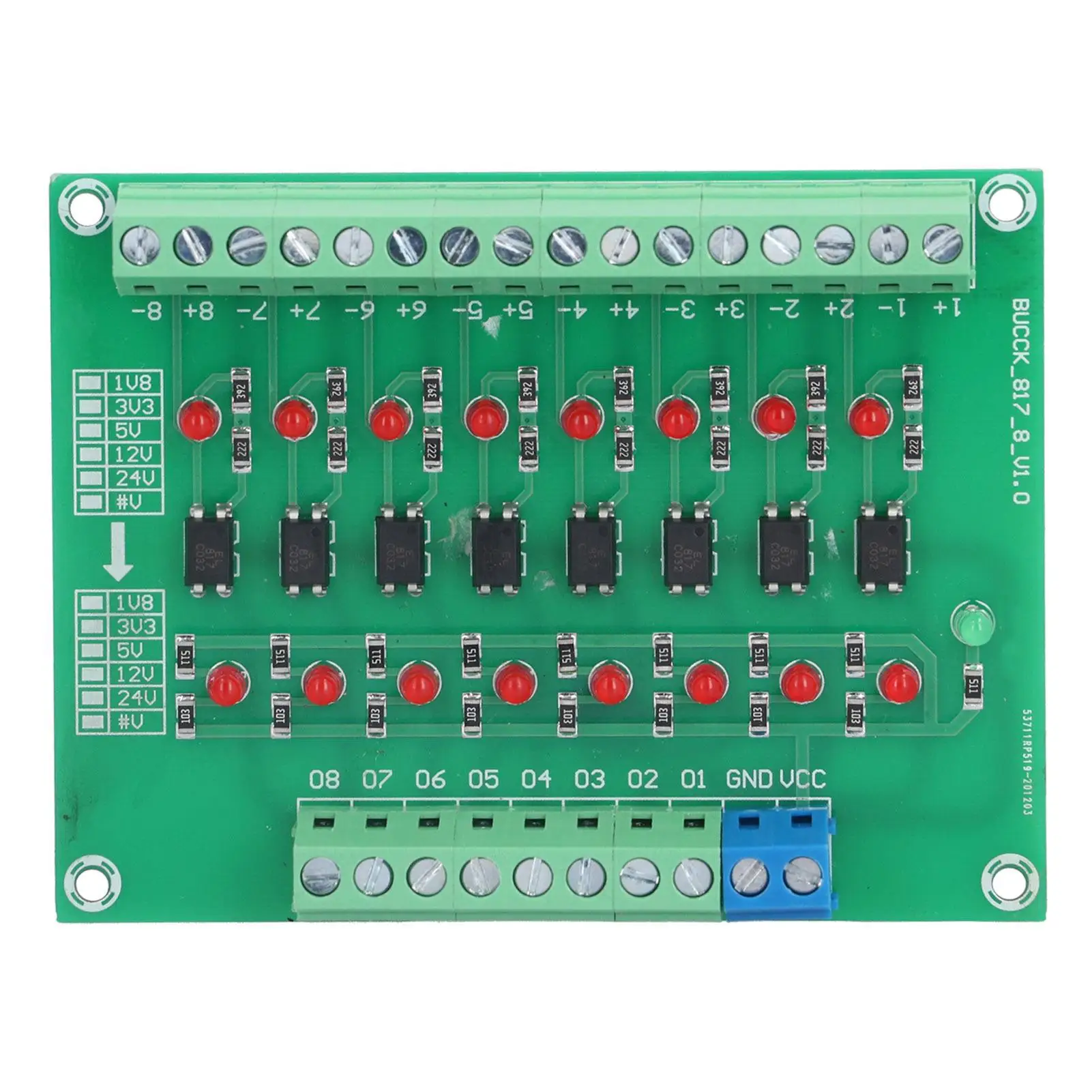 8-Channel Optical Isolation Module 5V Optocoupler Relay for pnp /NPN Applications - Isolator Module