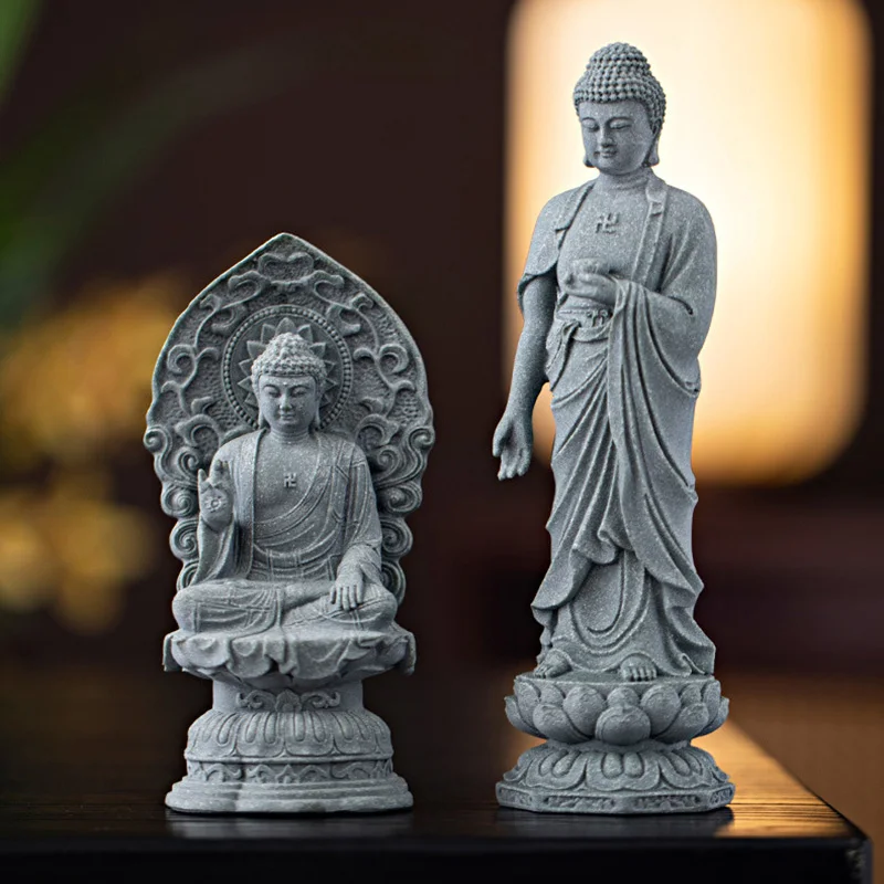 Sandstone Tathagata Guanyin Sculptures and Figurines Chinese Buddhist Figures Home Living Room Office Table Decoration Feng Shui