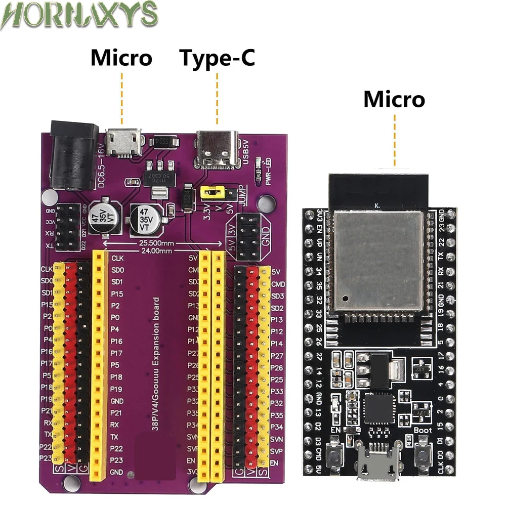 GPIO Genişletme Kartı Kiti ile ESP32 Geliştirme Kartı ESP32-32D BT Wifi Modülü 38PIN CP2102 ESP32-DevKitC USB Tip-C