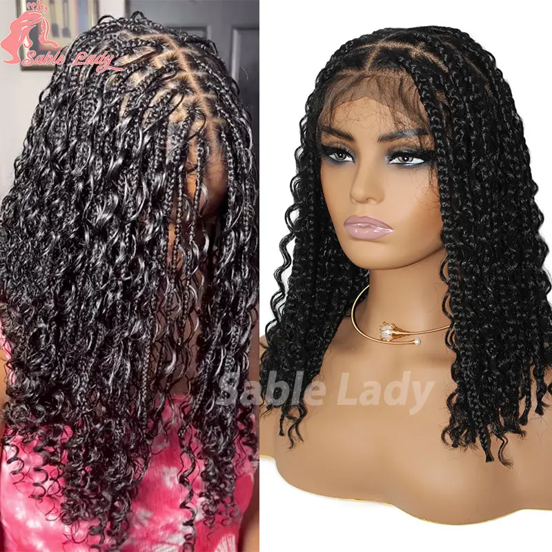 

Short Bob Bohemia Braided Wigs Synthetic Full Lace Front Cornrow Box Braid Wigs Jumbo Braided Wigs For Black Women Curly Wave