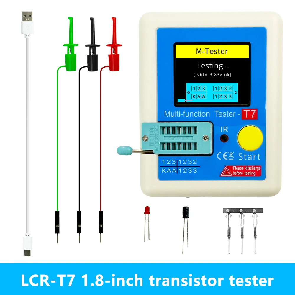 LCR-T7 Transistor Tester Multi-Function Component Meter Test BJT Diode Zener MOSFET JFET IGBT Thyristor Triac Capacitor Resistor
