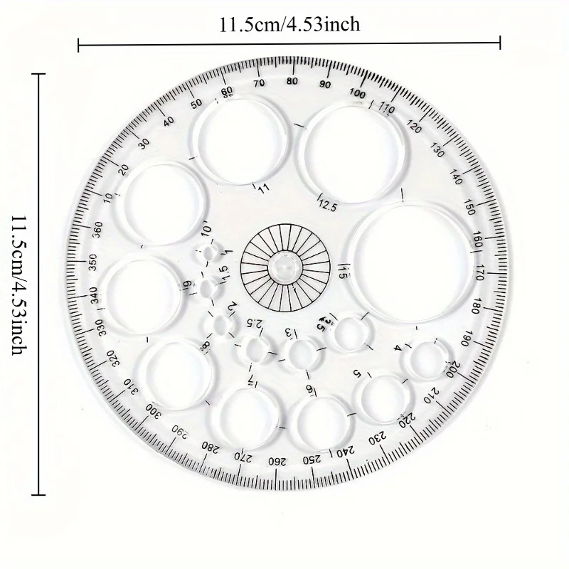 Student Drafting Rulers - 360° Full Circle Protractor & Drawing Template, Durable Plastic