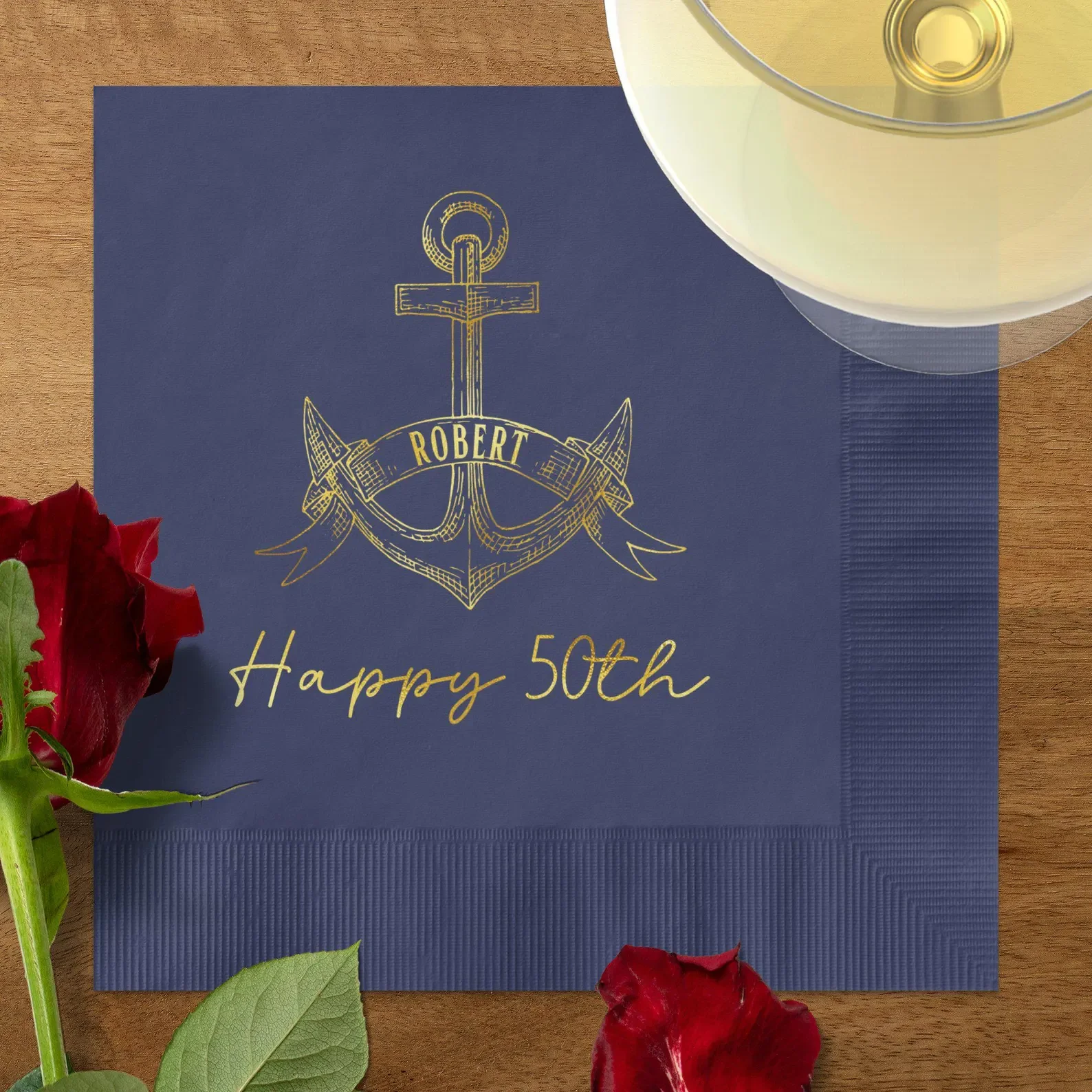 50pcs Personalized Foil Nautical Birthday Napkins, Coastal Birthday Cocktail Napkins, Custom Milestone Birthday Napkins, Boating