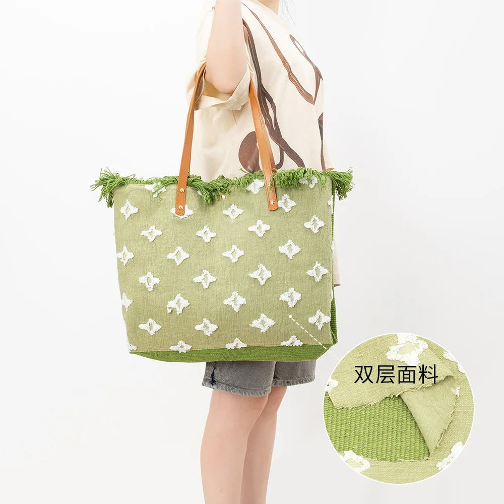 

Canvas Bag Ladies Hundred Tassel Handbag New Commuter Tote Magnetic Buckle Shoulder Bag