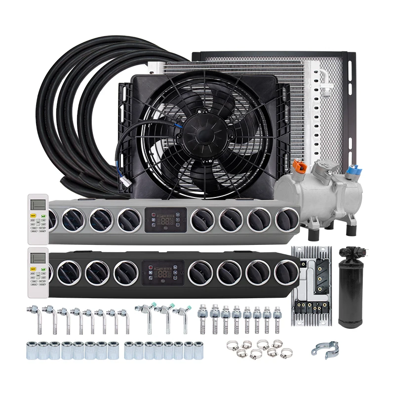 

Universal 12V / 24V Electric Parking Air Conditioning 8 Air Vents Cooling System HVAC for Auto A/C Bus Van Truck RV Tractor