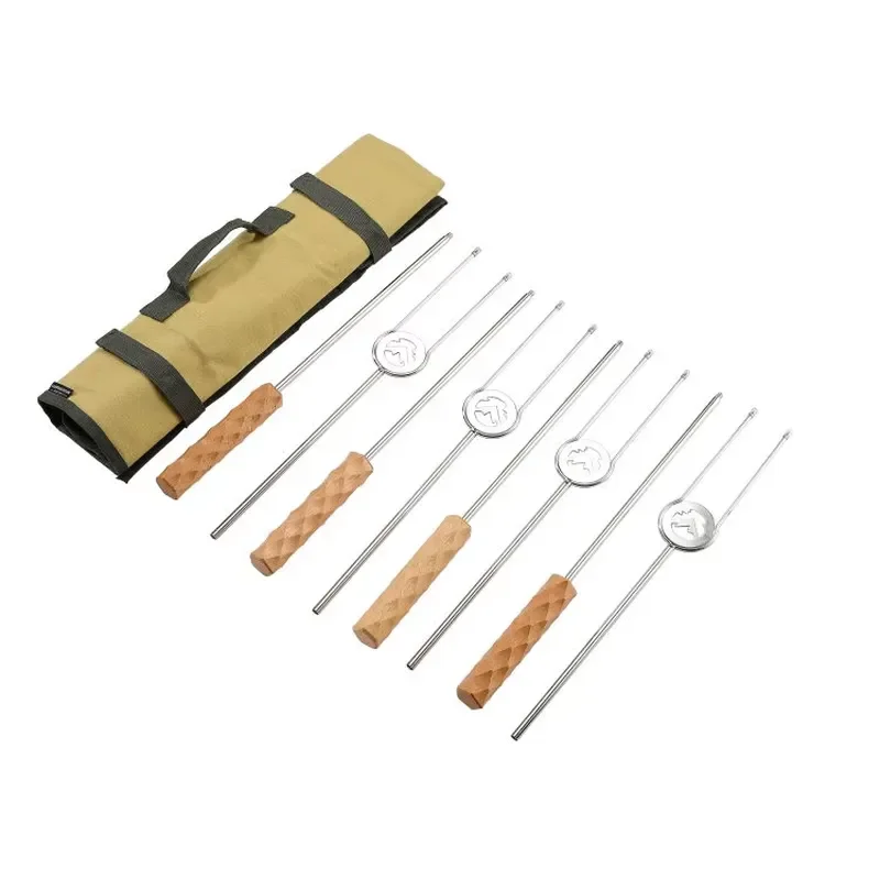 Campingmoon Portable BBQ Accessory Set 4 in 1 Removable String Stick Fork Easy Store Carry Perfect for Picnics Travel Outdoor