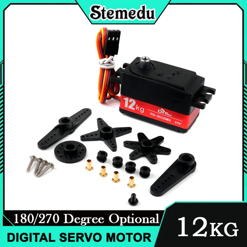 

TD-9512MG Цифровой сервопривод 12 кг 180 ° Металлическая шестерня с высоким крутящим моментом, водонепроницаемая для радиоуправляемого автомобиля, лодки, робота Arduino, двигатель рулевого механизма «сделай сам»