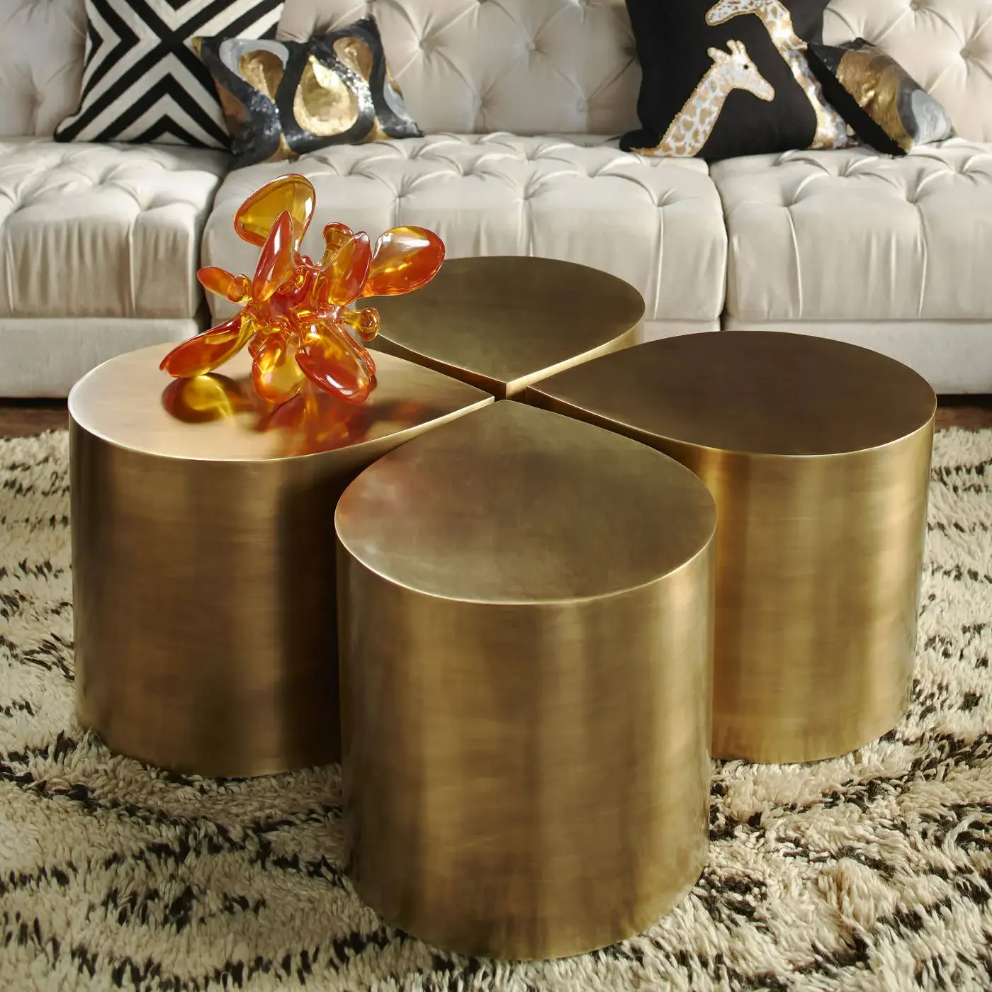 AA Four-leaf clover coffee table coffee table brushed bronze craft ADLER special-shaped sofa side table