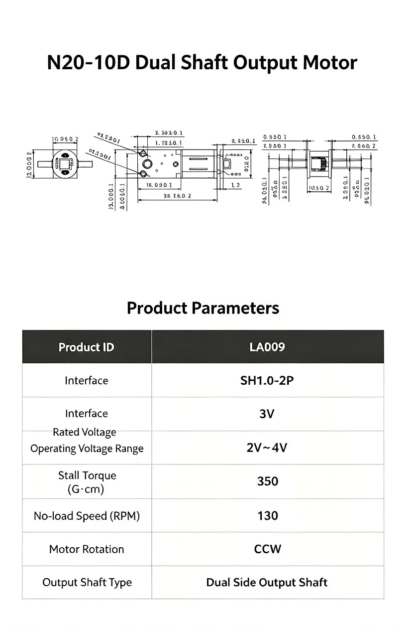 For BambuLab Mkerworld 3D Printing Model Specific Standard Part N20 10D Double-Sided Output Shaft Motor 130rpm (1 Unit) LA009 3