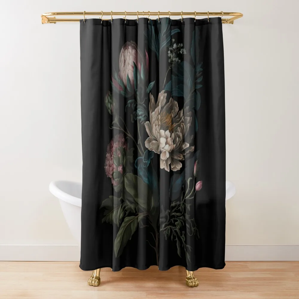 Dark Academia Peony Botanical Shower Curtain Waterproof Bathroom Shower Modern Bathroom Accessories Curtain