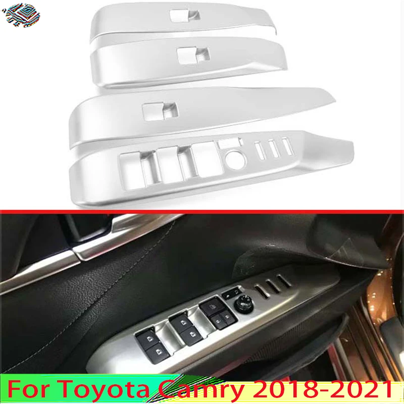 

Для Toyota Camry 2018 2019 2020 2021, украшение автомобиля, АБС-пластик, хромированная крышка подлокотника для двери, окна, панель переключателя, накладка, гарнир