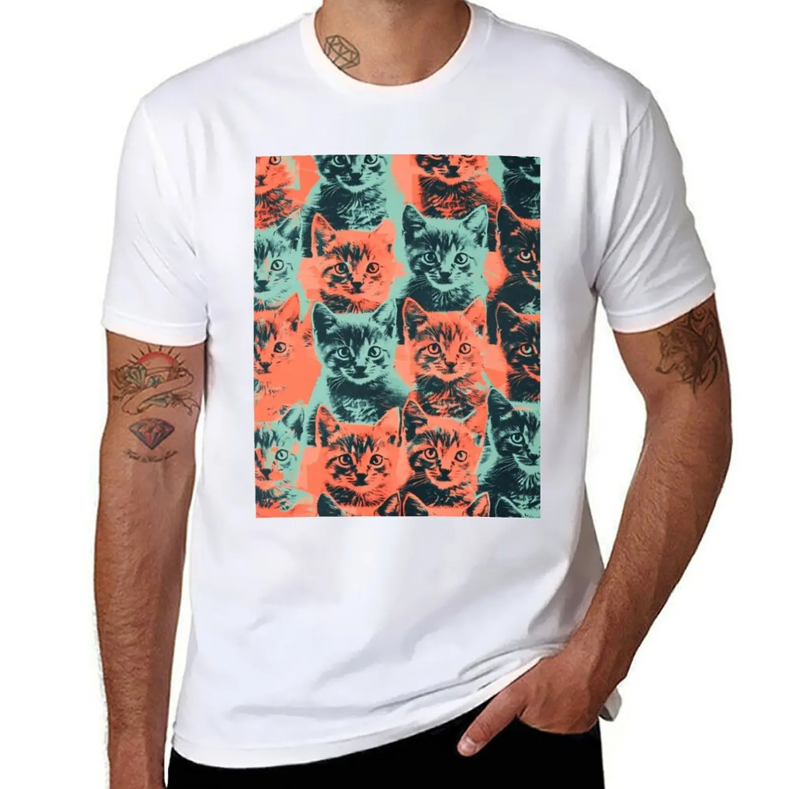 

Adorable Vintage Pattern Art Cats Kittens Funny T-Shirt funny t shirts dark humor cotton t shirt pack T-Shirt