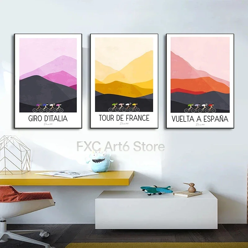 1PCS frameless Watercolor Cycling Race Cyclist Tour De France Mountain Bike Poster Canvas Painting Wall Art Pictures Kid's Room