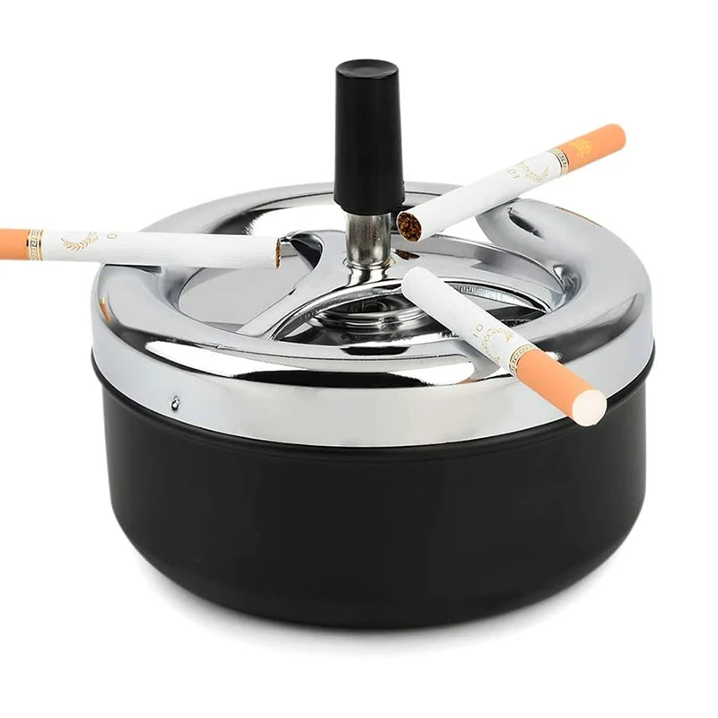Metal Ashtray, Round Rotating Self-Clearing Smokeless Smoker Ashtray Office for Men Cigar Ashtray