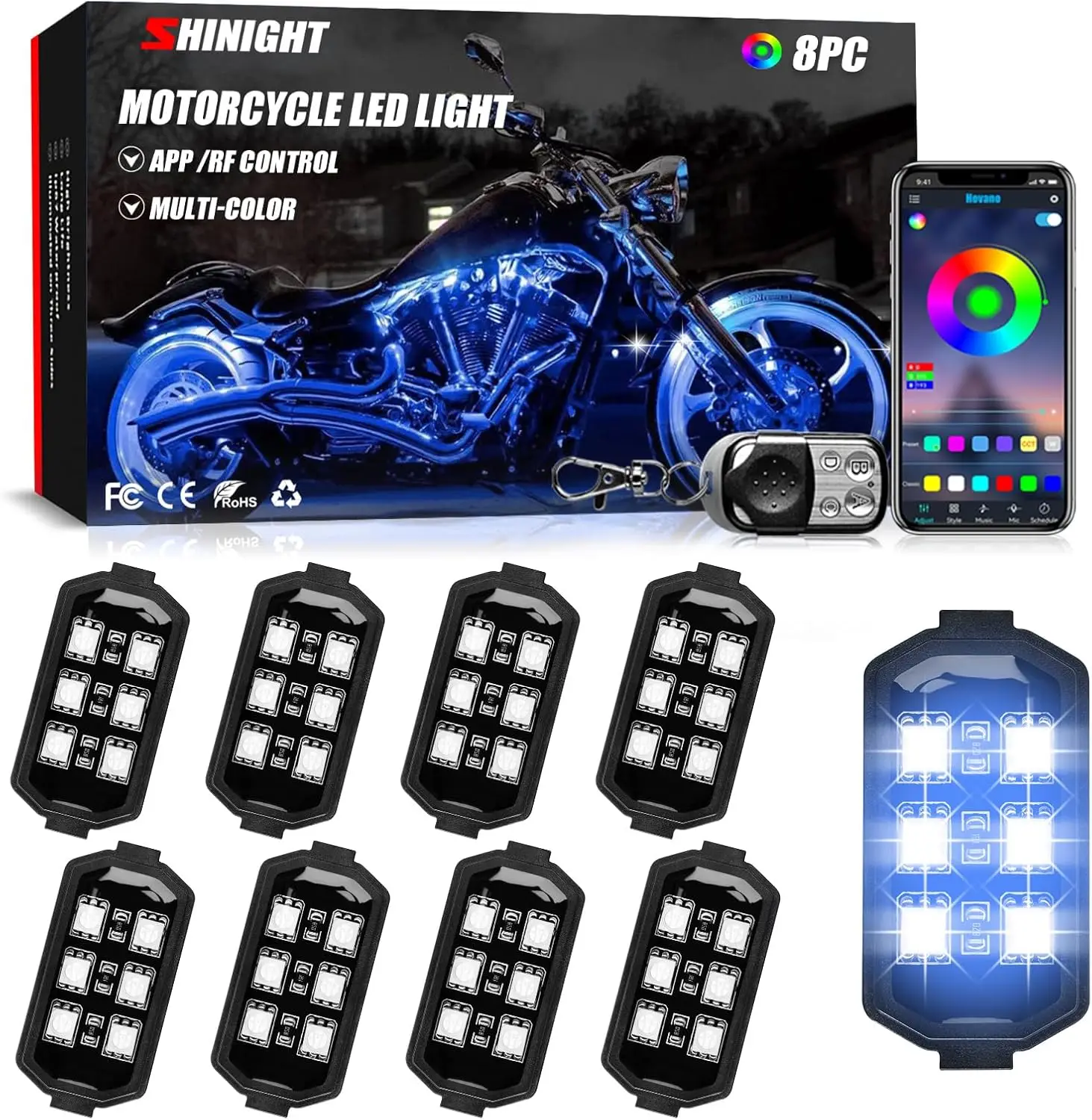 

Комплект из 8 светодиодных лент для мотоцикла, многоцветные водонепроницаемые светодиодные ленты для мотоциклов с управлением через приложение