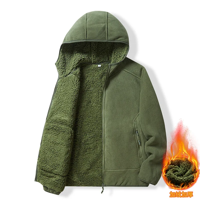 

Флисовая утолщенная флисовая куртка, мужская флисовая куртка большого размера с капюшоном, парный топ с капюшоном, мужской теплый флис ягненка