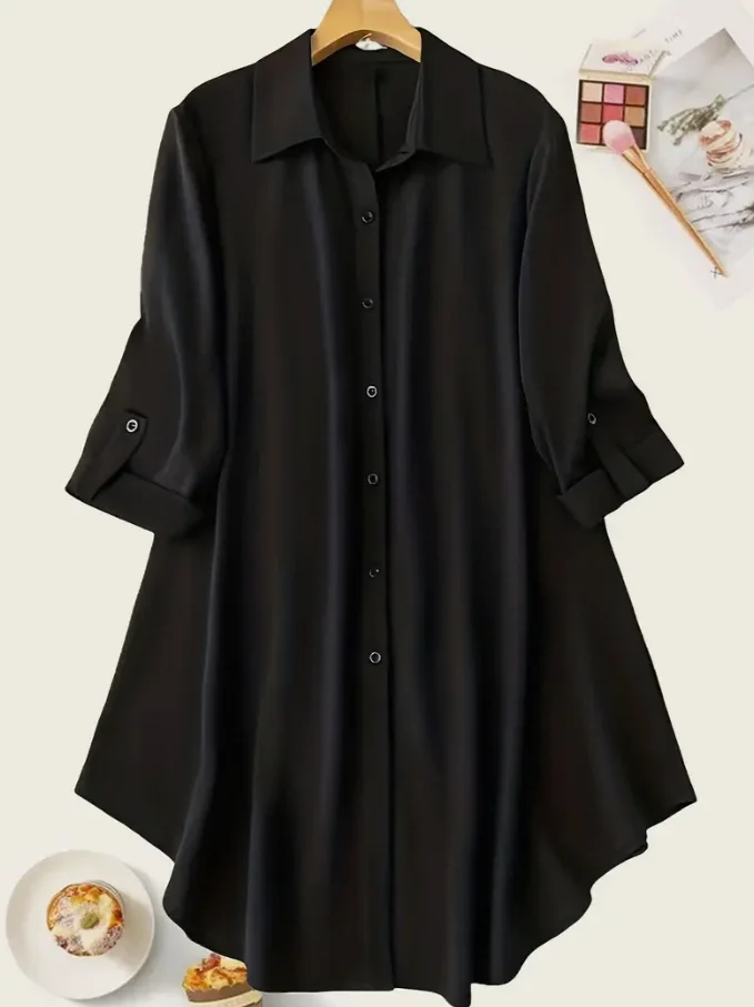 

Плюс размер 1XL-5XL, женская модная блузка с отложным воротником, женская повседневная шикарная однотонная рубашка на пуговицах с отложными рукавами