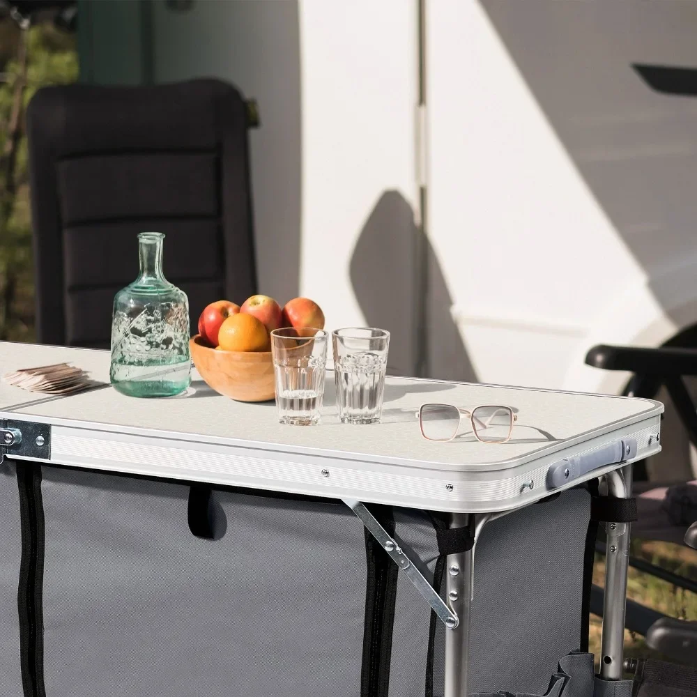 

4FT Aluminum Outdoor Folding Camping Table with Bag, Storage, Adjustable Height