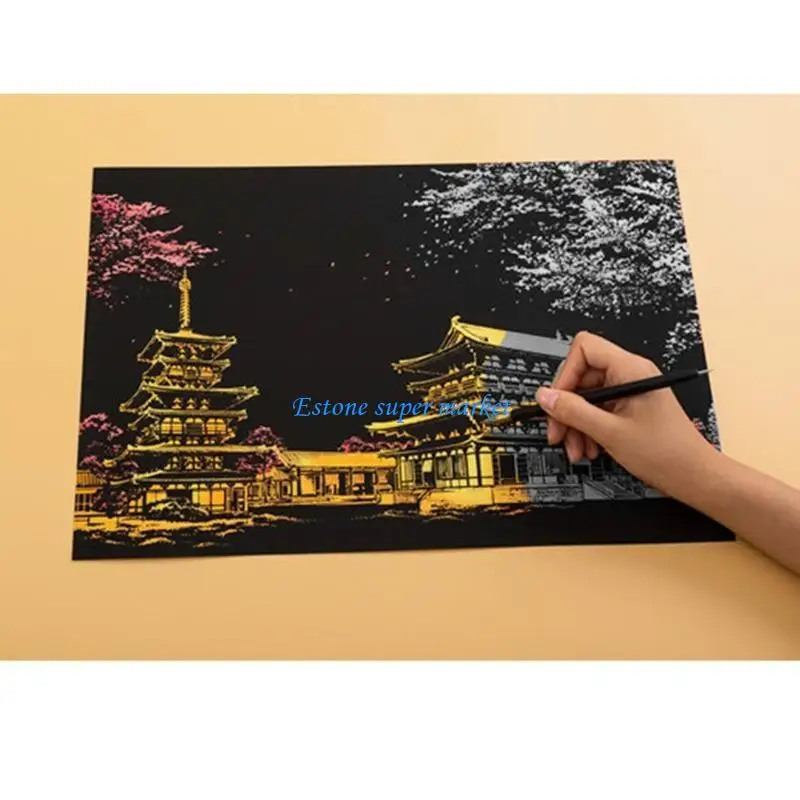 090B Art Painting Scratching Paperboard City Landscape Sketch Painting Great Souvenir
