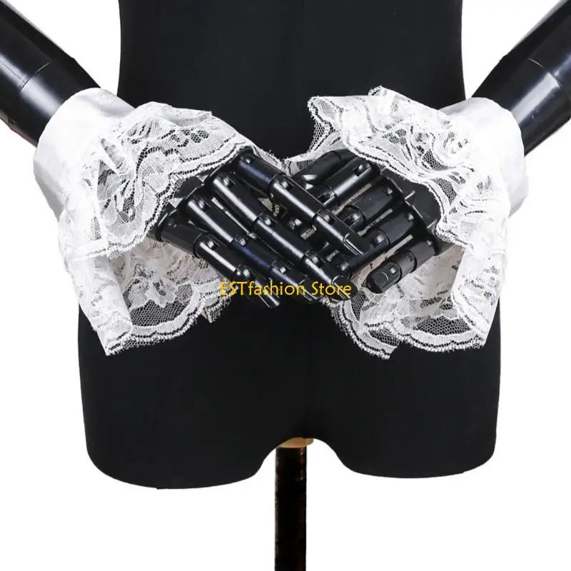 Y5GC Ruffled Neck Collar Wrist Cuffs Sleeves For Women Historical Costume Decoration