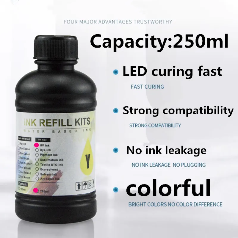 Hard Ink 250ml/Bottle LED UV Ink For DX4 DX5 DX6 Printhead For Epson L800 L805 R1390 R1400 R1410 I3200 1600 Universal UV Printer