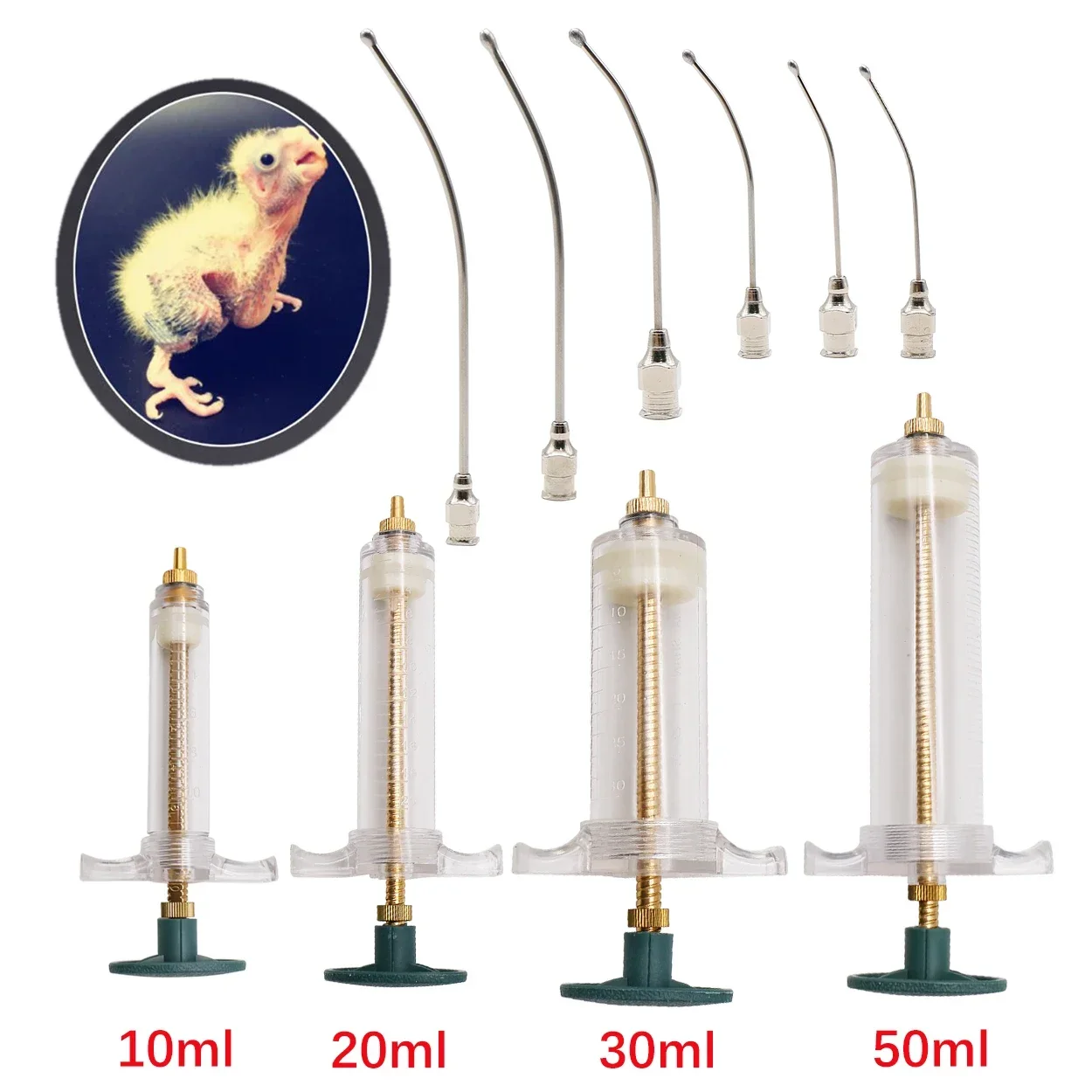 

10ml/20/30ml/50ml Syringe Set Fledgling Baby Bird Manual Feeding With 6 Pcs Curved Gavage Tubes Stainless Steel Parrot Feeding T
