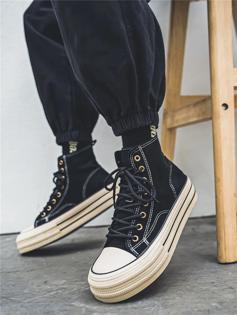Classic Retro Canvas Sneakers Men Canvas Shoes Fashion Brown High top Sneakers Men Platform Vulcanized Shoes Women Espadrilles