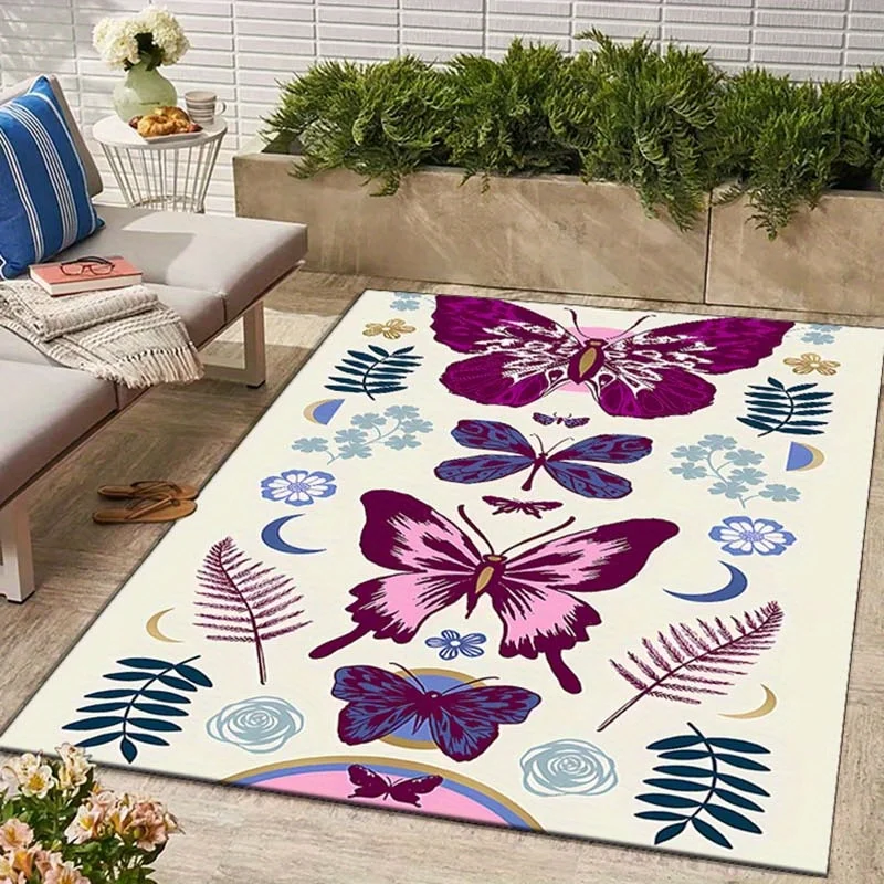 

Butterfly Printed Area Rug,Crystal Velvet, Non-Slip Bedroom & Living Room Carpet, 100% Polyester Home Decor Mat